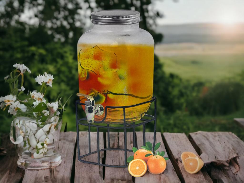 4L Glass Jar Juice Dispenser Glass Drink Beverage Dispenser with