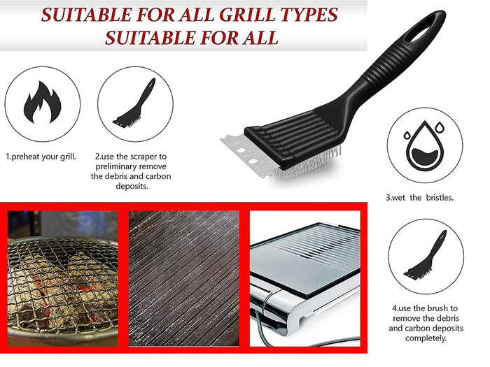 Grill Steel Brush and Scraper with Plastic Handle