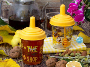 Glass Decorated Honey Jar with Honey Spoon 320 cc - HouzeCart