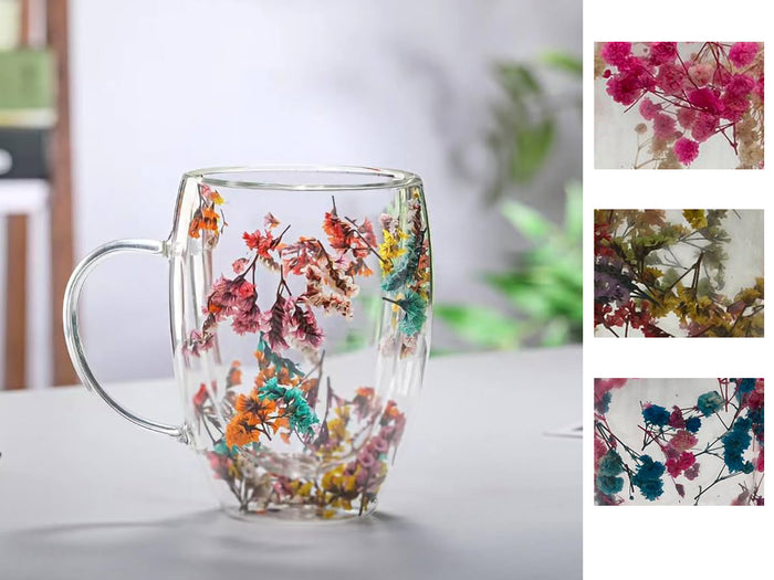 Flowery Double Wall Glass Mug 450 ml - 15 cm