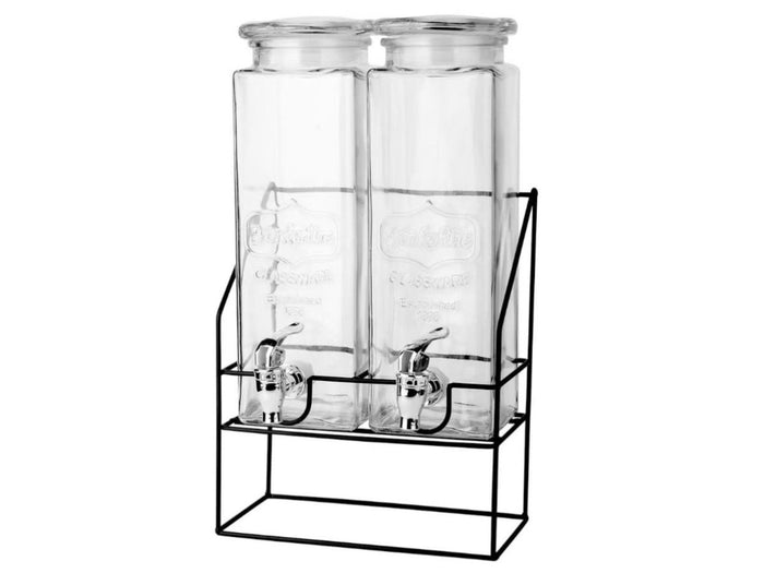 Glass beverage dispenser 2X2.2 L w tap & metallic Stand