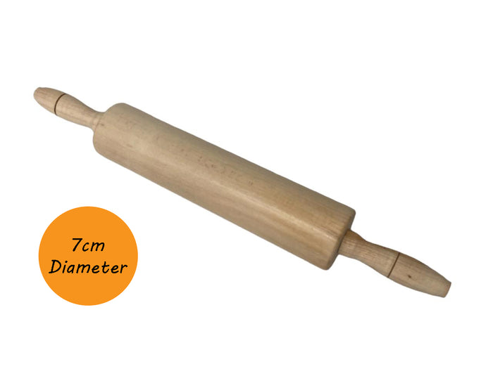 Birch Wood Rolling Pin with rotating hands 45 x 7 cm