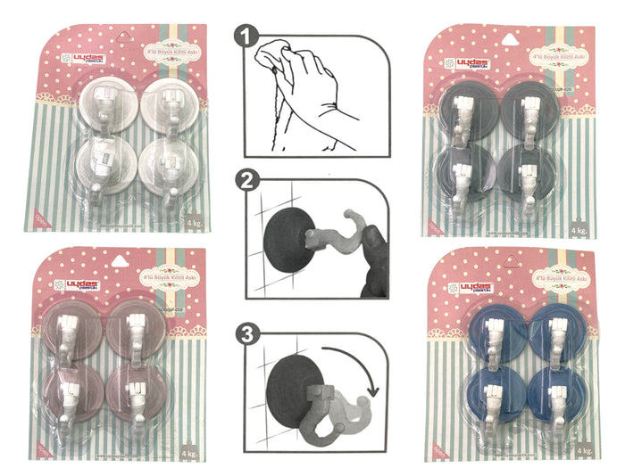 Set of 4 Strong Suction Cup Hooks