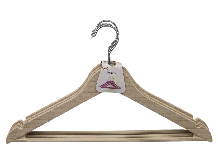 Set of 3 Wood-Like Plastic Hangers w Grooves & Anti-slip