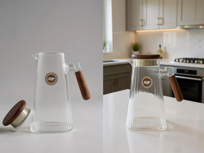 High Quality 2L Glass Pitcher w Wood Handle and Cover