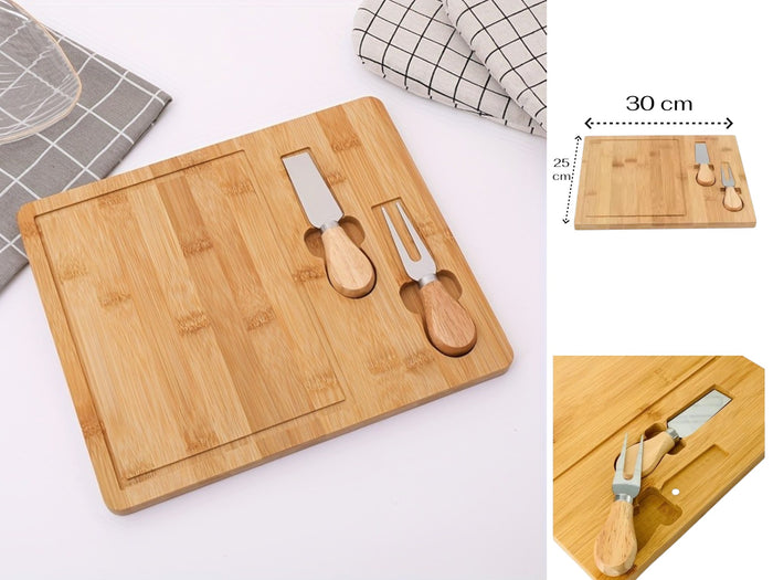 Bamboo Cheese Board with knife and fork