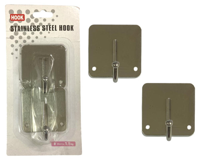Stainless Steel Large Square Self Adhesive Hooks X2