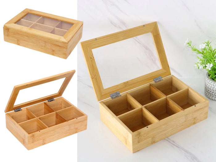Bamboo & Acrylic Tea Box 6 Compartments