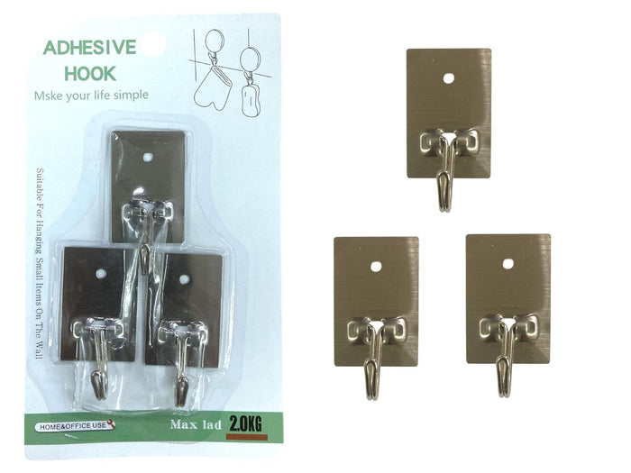 Stainless Steel Small Rectangular Self Adhesive Hooks X3