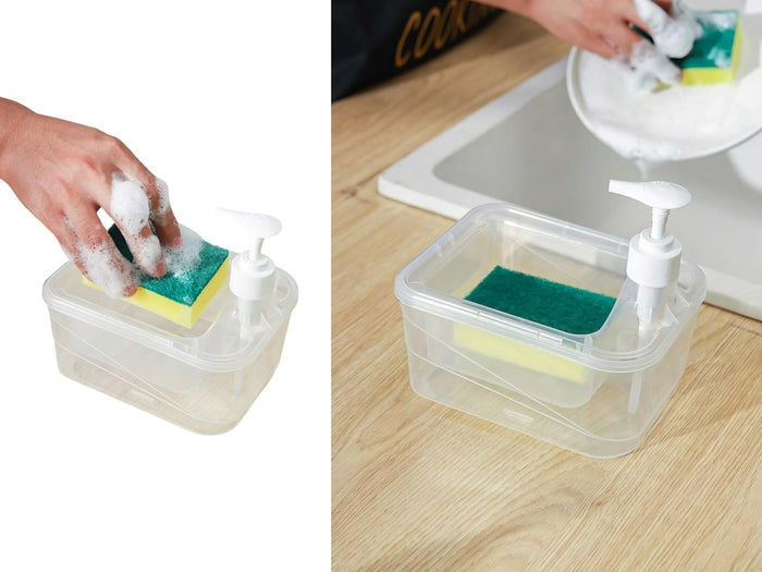 Rectangular Soap Pump and Sponge Bowl 2 in 1