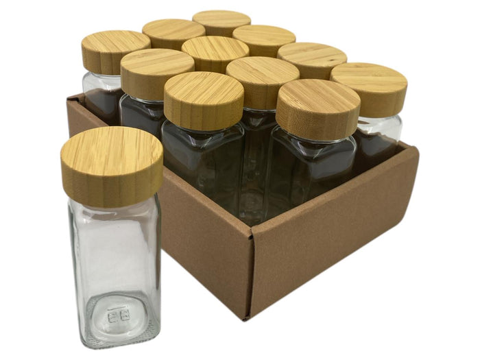Set of 12 Glass Spice Jars with Bamboo Cover