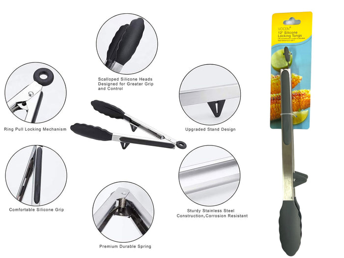 Stainless Steel Tong Heat Resistant Silicone Clamp 30 cm