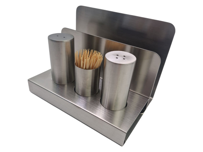 Steel Salt and Pepper and Toothpicks Set with Tissue Sta