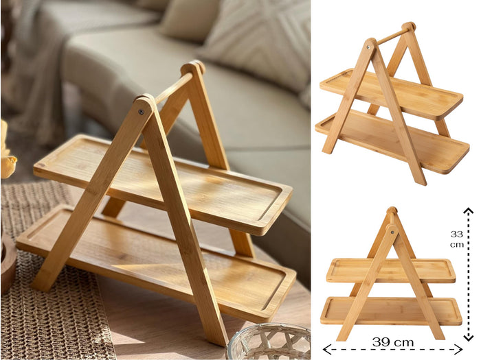 Bamboo stand with 2 presentation trays