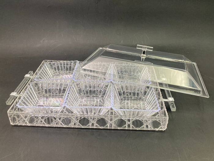 Acrylic Rectangular Condiment Tray with 6 Bowls and Cove