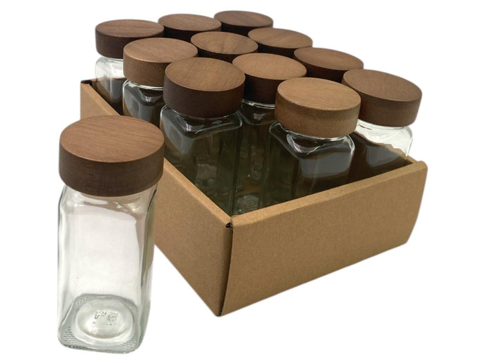 Set of 12 Glass Spice Jars with Acacia Wood Cover