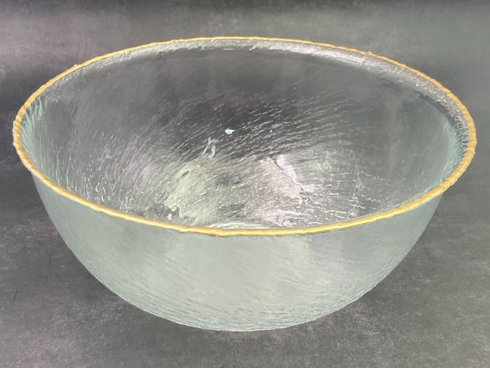 Round Swirl Glass Deep Salad Bowl with Golden Rim