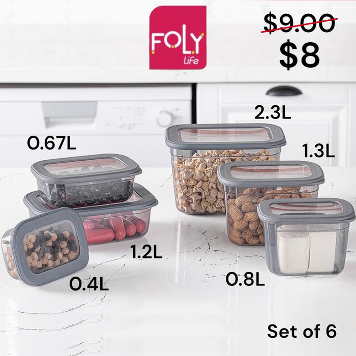 Set of 6 Poli food savers 0.4L + 0.67L + 1.2L + 0.8L + 1.3L + 2.3L