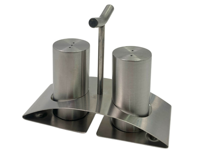 Stainless Steel Salt and Pepper Set on Stand