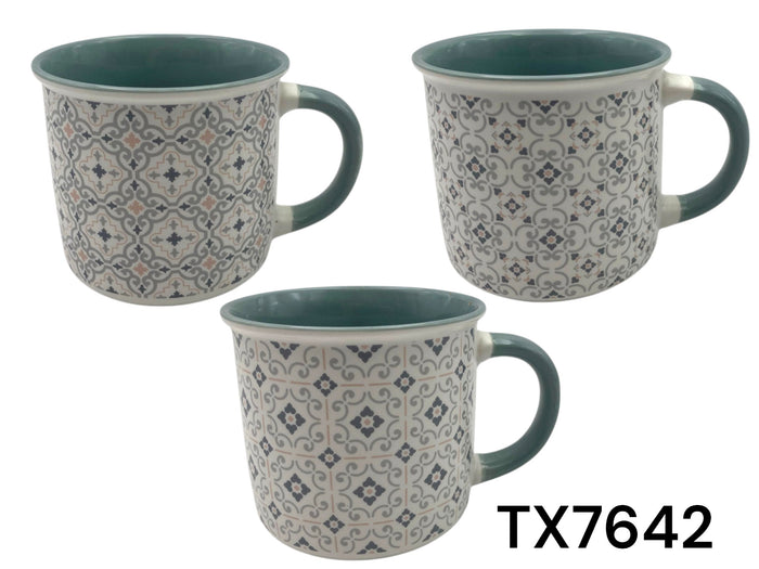 Wide Matt Porcelain Mug with Tile Designs