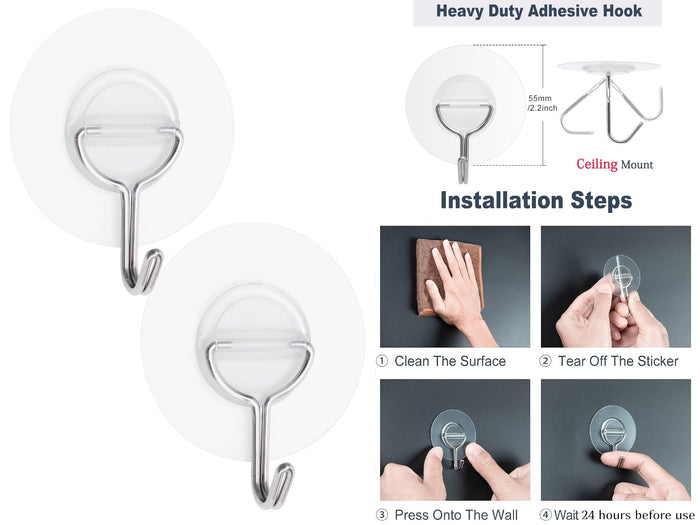Strong Transparent Adhesive Round Hook X2