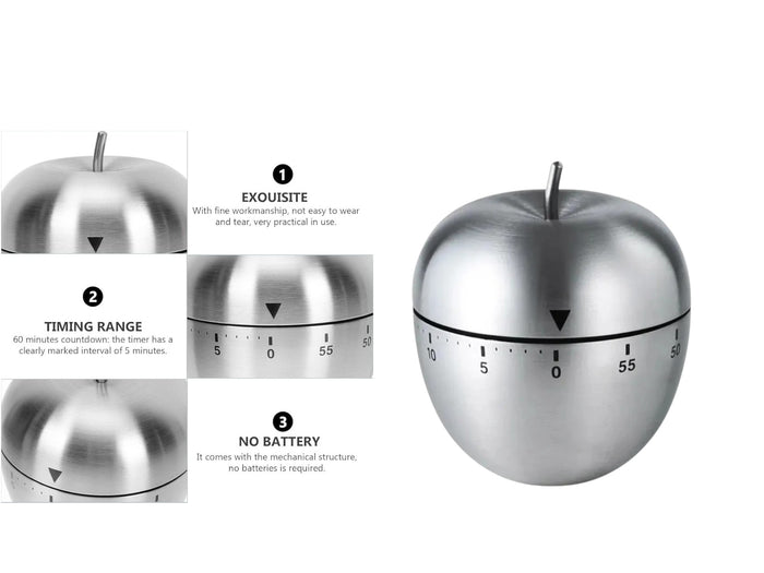 Apple Shaped Stainless Steel Kitchen Timer