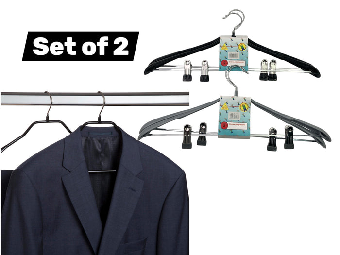Set of 2 anti-slip Suit hangers with clips