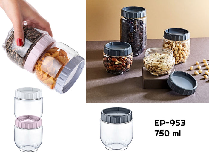 Interlocking Round Food Plastic Jar 0.75 lt