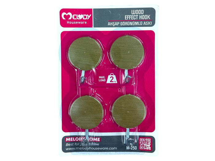 Wood-Like Adhesive Round Hook X4