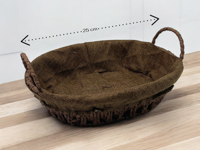 Oval woven bread basket with Jute Liner 25 cm