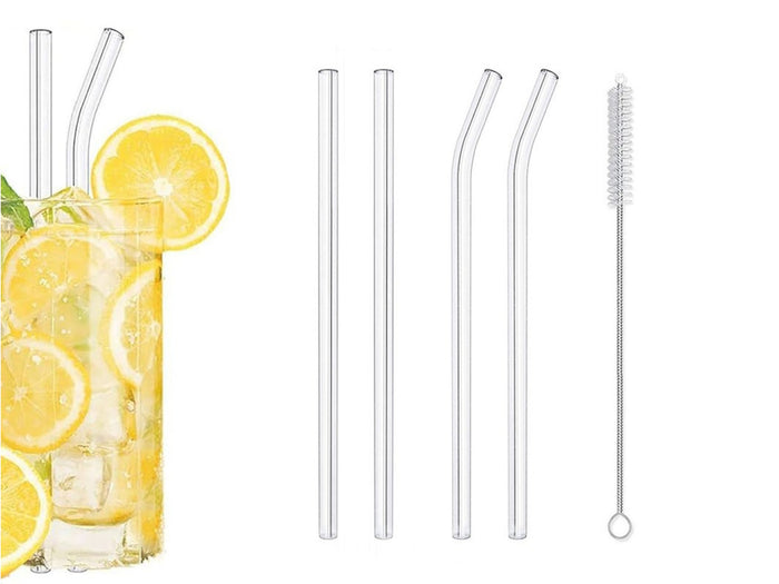 Set of 4 Glass Straws with cleaning brush