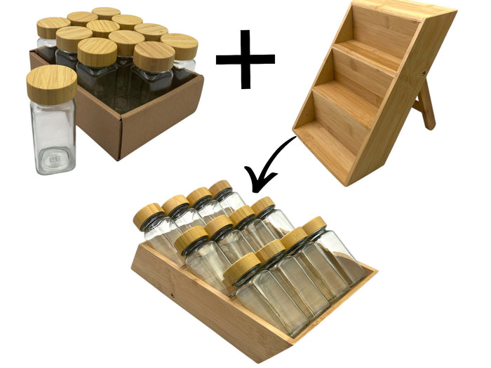 12 Pieces Spice Set with Bamboo Cover and 2 in 1 Stand