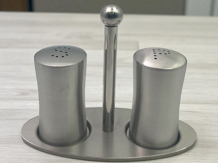 Stainless Steel Salt and Pepper Set on Stand