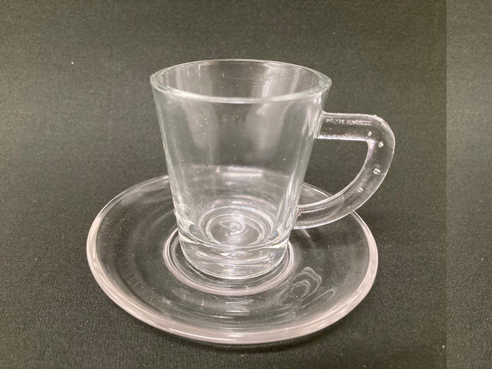 Set of 6 Glass Coffee Cups and Saucers