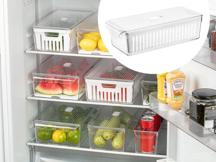 Super Clear Fridge Organizer w Plastic Strainer 37x16x10