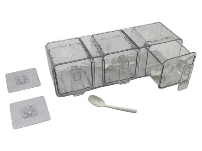 Three Acrylic Seasoning Drawers with Plastic Spoons