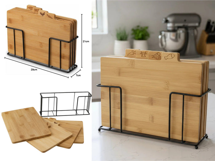 Set of 4 Bamboo Cutting Boards For Food Safety