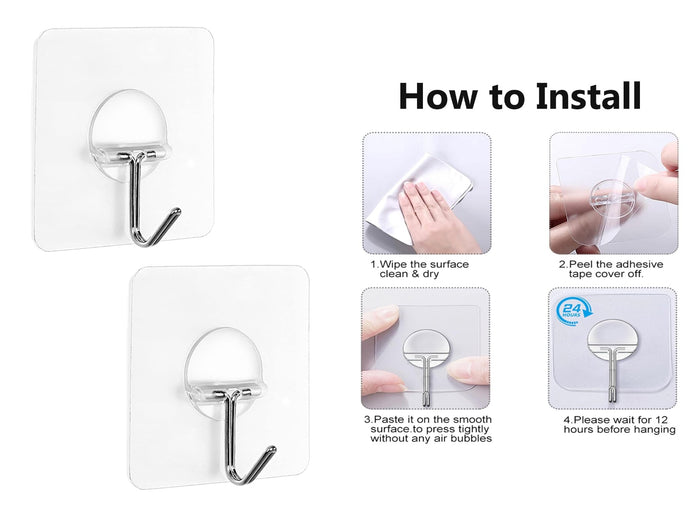 Strong Transparent Adhesiv Large Square Hook X2