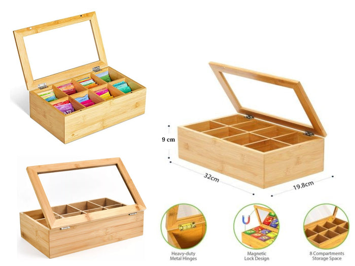 Bamboo & Acrylic Tea Box 8 Compartments