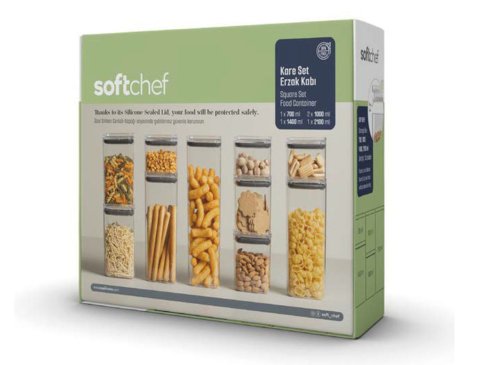 5 Pieces Airtight Squared chef Food Jar Set