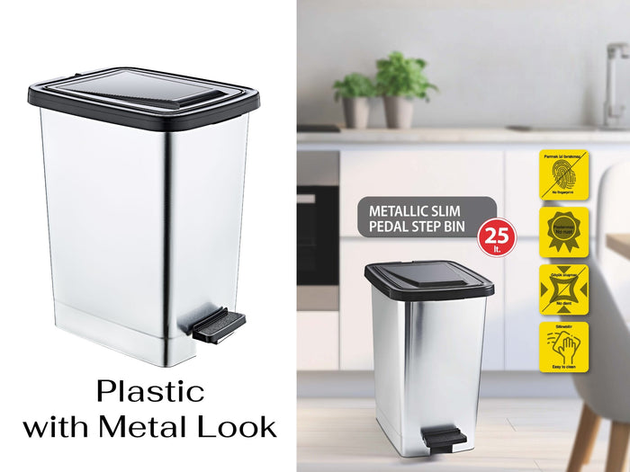 Slim Metallic Color Plastic Pedal Dustbin 25 L