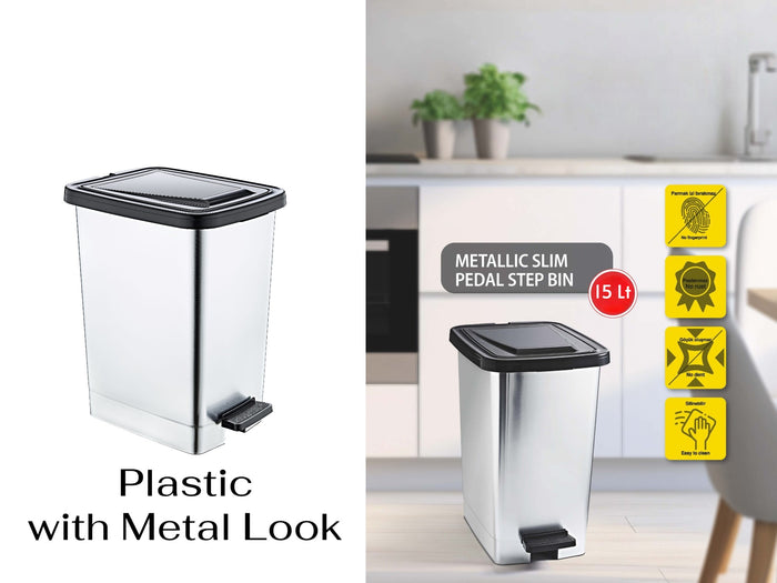 Slim Metallic Color Plastic Pedal Dustbin 15 L