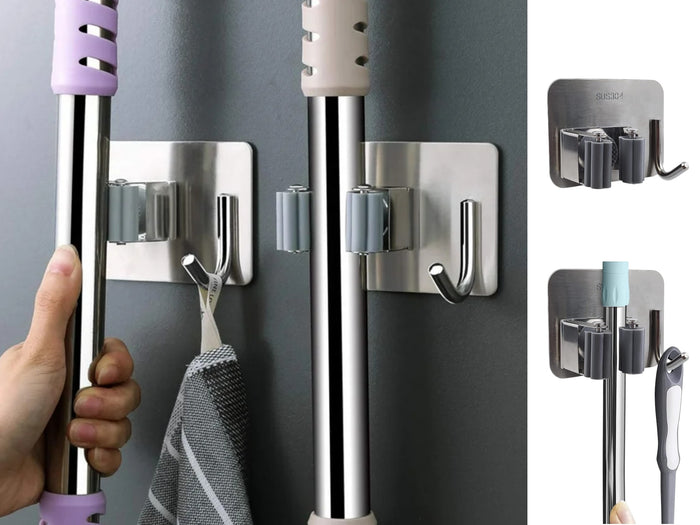 Stainless Steel Hanger for Broom Stick and Towel X1