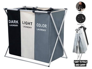 3 Section Laundry Hamper/Sorter Printed Dark Light Color
