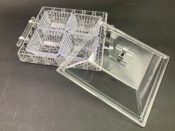 Acrylic Square Condiment Tray with 4 Bowls and Cover
