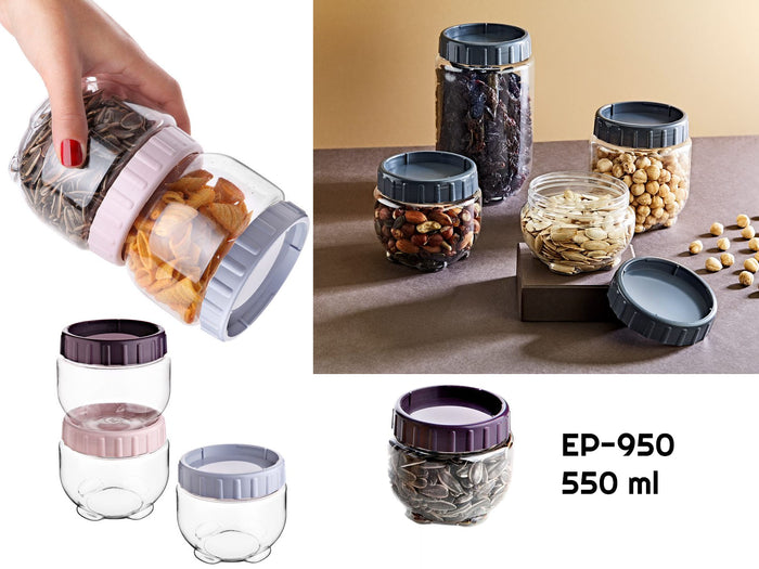 Interlocking Round Food Plastic Jar 0.55 lt