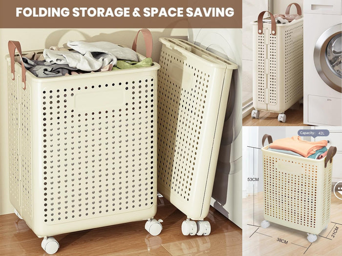 Collapsible Plastuic Laundry Basket with Wheels