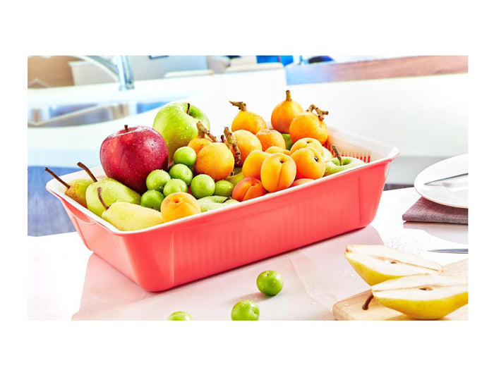 Rectangular colored bowl and strainer set