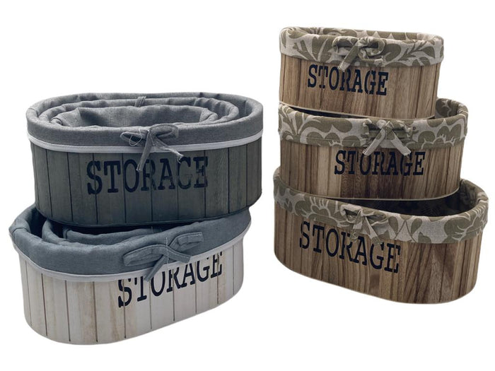 Oval Wooden Storage Basket Set of 3