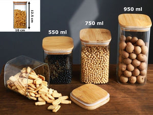 Borosilicate Glass SQ Jar Wood Cover 750 ml - HouzeCart
